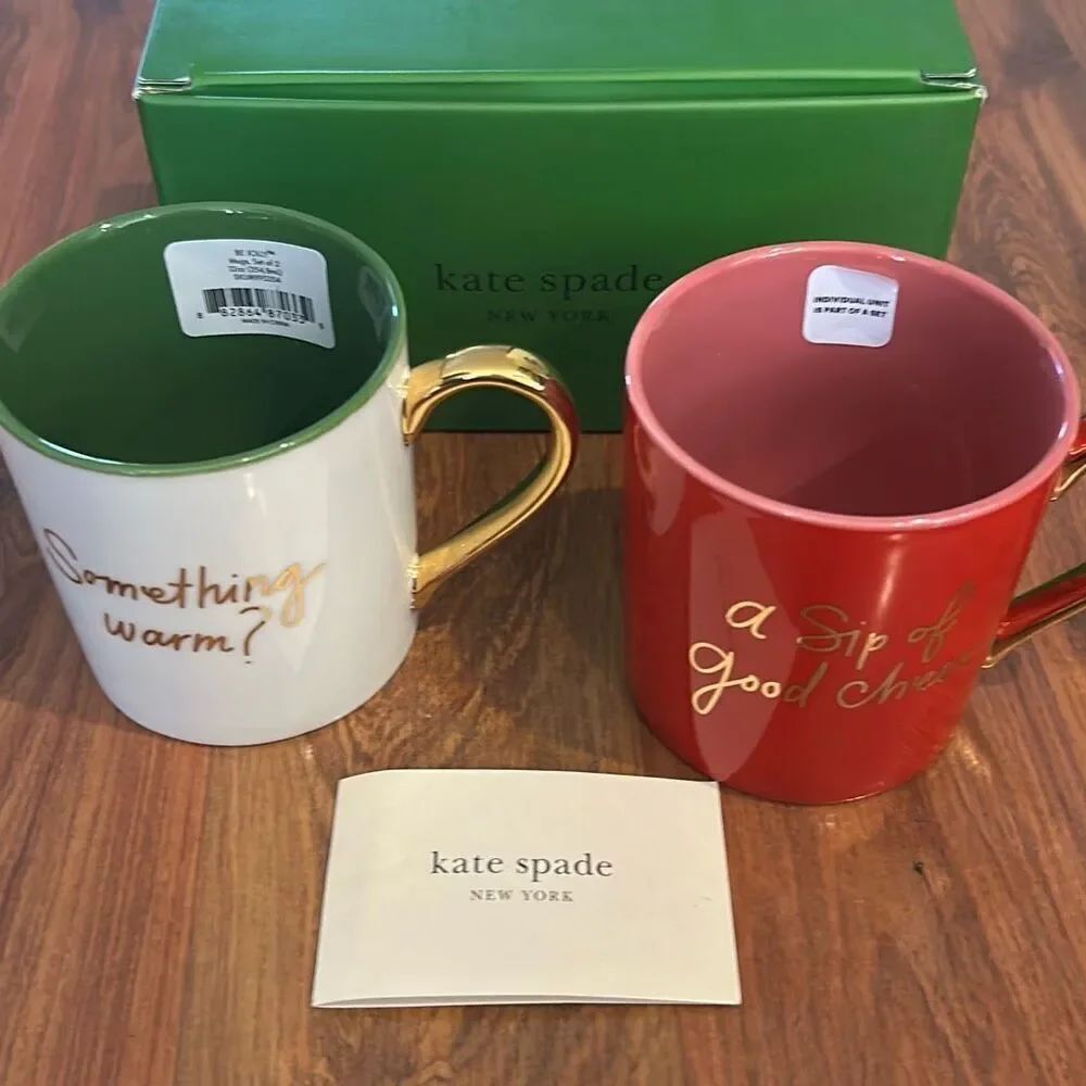 NEW Lenox Kate Spade be jolly set of two mugs red green gold Christmas gifts cof